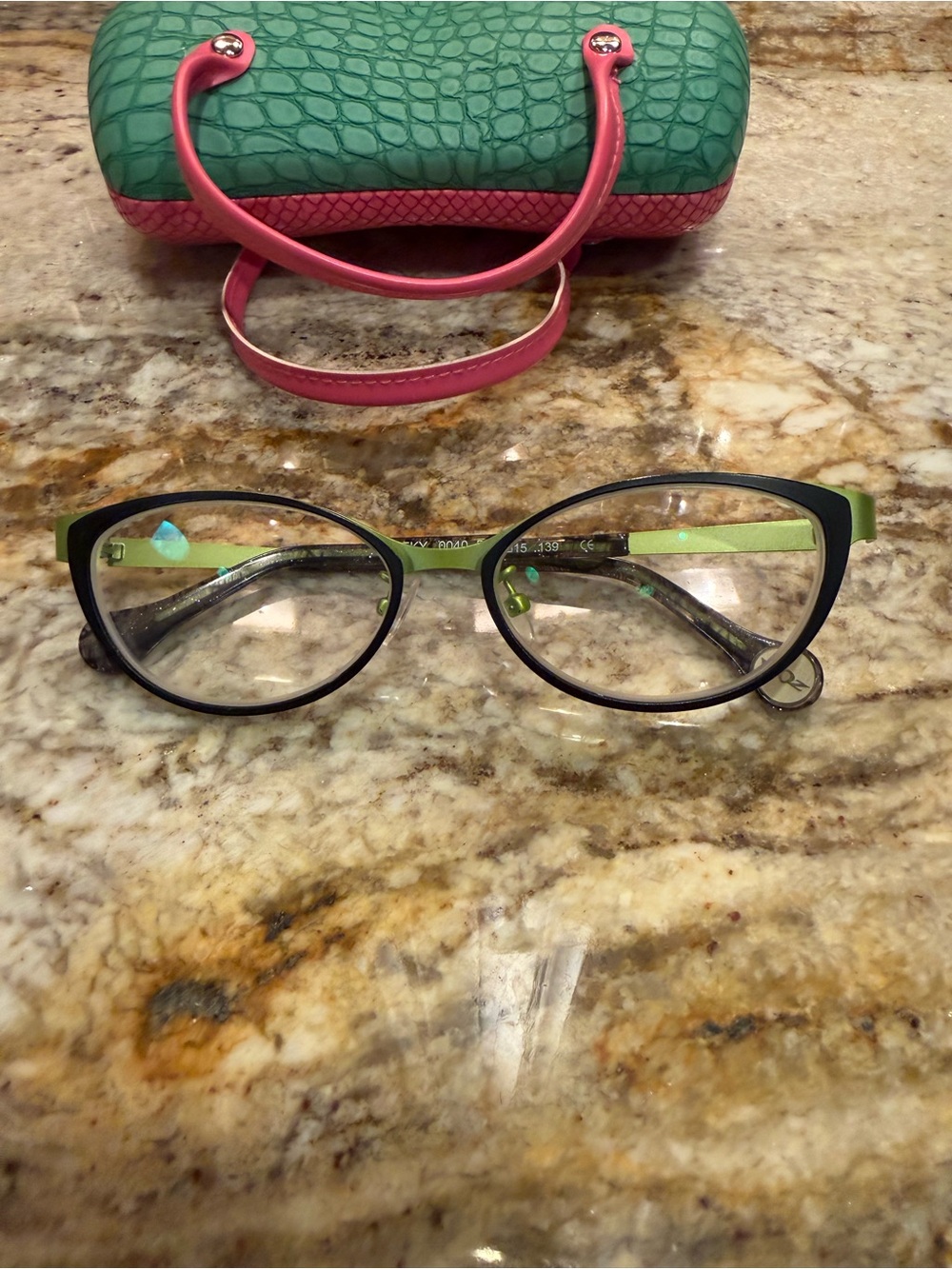 BOZ Beky Women's Cat-Eye Glasses in Brushed Metal Black & Green W/ Matching Case